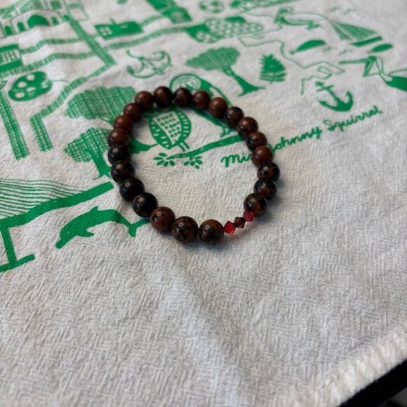 Brown and Black MAHOGANY JASPER & Swarovski Beaded Bracelet 7” - Picture 5 of 5